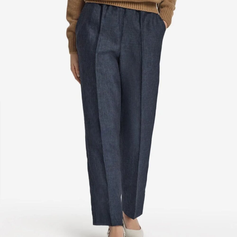 PESERICO STRETCH LINEN/COTTON SINGLE-PLEAT TROUSERS CROP PANTS SELF-BELT sz 44